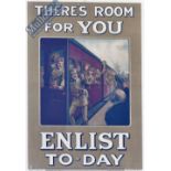 WWI Original Recruiting Poster: There's Room for You Enlist To-Day featuring soldiers boarding a