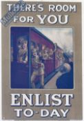 WWI Original Recruiting Poster: There's Room for You Enlist To-Day featuring soldiers boarding a