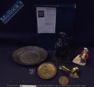 Golfing Collectables – To consist of Club door knocker, French medallion, Brooch, Plot Golf game,