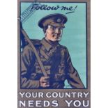 WWI Original Recruiting Poster: Follow Me! Your Country Needs You featuring soldiers in uniform with