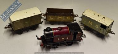 Hornby LMS O Gauge Goods Train Tank Locomotive with open wagon, meat van and guards van –