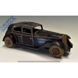 Rare c.1930s Tinplate Wells of London Police Car with policeman driver, sun roof and electric