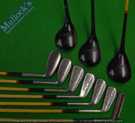 Set of 9x R.T (Bobby) Jones Golf Clubs- to incl 3x persimmon woods, 6 irons and Spalding HB putter –