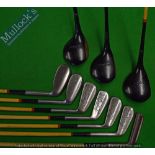 Set of 9x R.T (Bobby) Jones Golf Clubs- to incl 3x persimmon woods, 6 irons and Spalding HB putter –