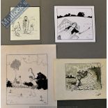 Original Pen and Ink Golf Cartoons Four in total one signed by P Hobbs on paper, 2x on board (4)