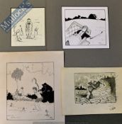 Original Pen and Ink Golf Cartoons Four in total one signed by P Hobbs on paper, 2x on board (4)