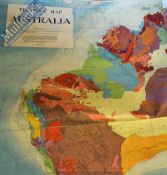 Australia Map - Large Tectonic Map of Australia 1960 paper back on linen, in colour, cartographer W.