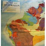 Australia Map - Large Tectonic Map of Australia 1960 paper back on linen, in colour, cartographer W.