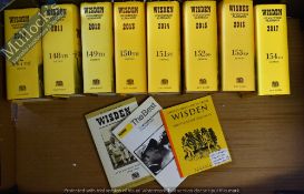 Wisden Cricket Books to include 2010-2017 all HB with DJs, plus 3x small booklets, condition overall