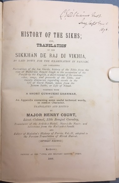 India & Punjab -Scarce The History of the Sikhs 1888 Book Translation of the Sikhan de raj di Vikhia - Image 3 of 5