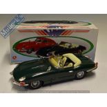 Tinplate Luxe Car Push and Go Jaguar E-Type convertible in green with cream interior, in good