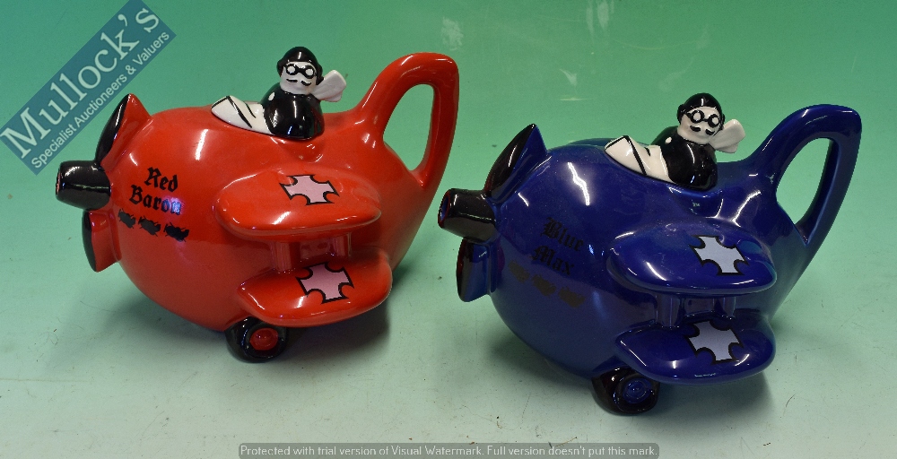 Scarce Carlton Ware ‘Red & Blue Baron’ Teapots both measure approx. 20cm in length, height 15cm