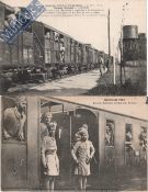 India & Punjab – Sikh Troops Travelling on Trains to Front Two vintage WWI postcards showing Sikh