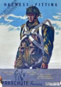 WWII Original Airborne Forces Training Poster: Harness Fitting Parachute Training featuring