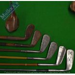 2x Hickory Shafted Golf Irons - Fairlie’s Patent Anti Shank - plus 4x s/s irons and putters to