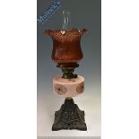Iron Base and Glass Oil Lamp – British Made to dials, squared decorative base, with circular glass