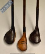 3x Assorted Golfing Scare Head Woods incl an exquisite small beech wood head driver with central