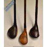 3x Assorted Golfing Scare Head Woods incl an exquisite small beech wood head driver with central