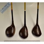 3x Modern Classic Robert T (Bobby) Jones Spalding Persimmon Head Wood Golf Clubs – Nos 1.2.3 all