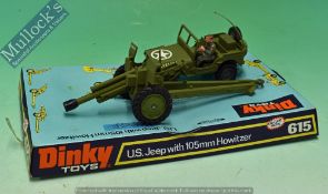 Dinky Toys 615 U.S. Jeep with 105mm Howitzer Diecast Model Complete with man, shells in original