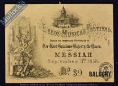 Leeds Musical Festival Pictorial Ticket for 11th September 1858 for performance of Handels “Messiah”