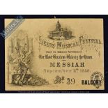 Leeds Musical Festival Pictorial Ticket for 11th September 1858 for performance of Handels “Messiah”