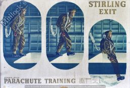 WWII Original Airborne Forces Training Poster: Stirling Exit Parachute Training featuring