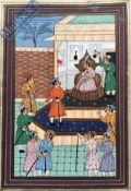 Indian Painting of Mughal Court Scene The Mughal Durbar, colourfully presented with mount ready to