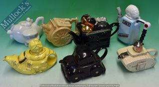 Selection of Novelty Teapots to include a lady in a shoe marked 825539, Carlton Ware black car, 1992