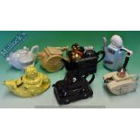 Selection of Novelty Teapots to include a lady in a shoe marked 825539, Carlton Ware black car, 1992