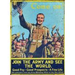 Original 1930s Recruiting Poster: Come on! Join the Army and see the World featuring a group of