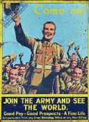 Original 1930s Recruiting Poster: Come on! Join the Army and see the World featuring a group of