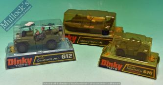 Dinky Toys 612 Commando Jeep Diecast Model Together with 676 Daimler Armoured Car, 281 Military