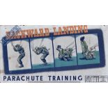 WWII Original Airborne Forces Training Poster: Backward Landing Parachute Training featuring 4