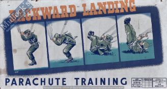 WWII Original Airborne Forces Training Poster: Backward Landing Parachute Training featuring 4