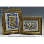 Asia Paintings featuring wonderful mosaic styled wooden frames both appear on ivory, depicting