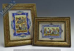 Asia Paintings featuring wonderful mosaic styled wooden frames both appear on ivory, depicting