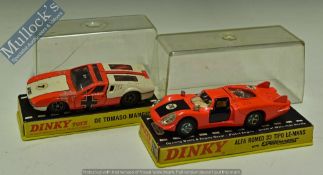 Dinky Toys Diecast Models 187 De Tomaso-Mangusta fluorescent and white (with added decals), plus 210