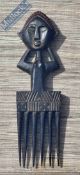 African Wooden Comb - African warrior having a 6-prong comb mounted in a glazed display frame 46 x