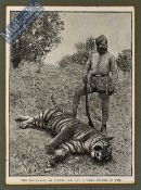 India – The Maharajah of Tikumgurh and a Tiger Killed by him original lithograph 1898 measures