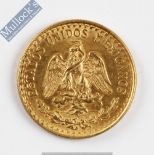 1945 Mexican 2 Pesos Gold coin: Weight (grams): 1.67 Pure gold Fineness: 900.0 Dimensions: 12.9mm