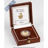 1991 Royal Mint Britannia 1/10th Proof coin: 22ct gold – 16.5mm diameter, face value £10, limited