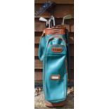 Golf Clubs and Modern Classic Leather Bag – a mixed selection of golf clubs contained within a nice,