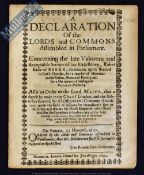 English Civil War; A Declaration Of The Lords And Commons Concerning The Late Valorous And