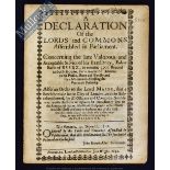 English Civil War; A Declaration Of The Lords And Commons Concerning The Late Valorous And