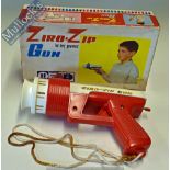 Tomy (Japan) Battery Powered Ziro-Zip Space Gun red and white with flashing light and siren, in