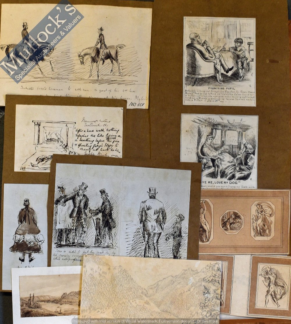 Selection of Mixed Drawings to include original artwork depicting a mammoth and cave ‘Boys Club’,