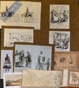 Selection of Mixed Drawings to include original artwork depicting a mammoth and cave ‘Boys Club’,