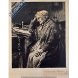 Henry Macbeth Raeburn 1869 – 1947 - “Old Lady Reading” etching signed in pencil by the artist 1886
