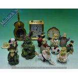 3x Carriage Clocks Two 7 Jewels Swiza clocks one shaped has a guitar together with a selection of
